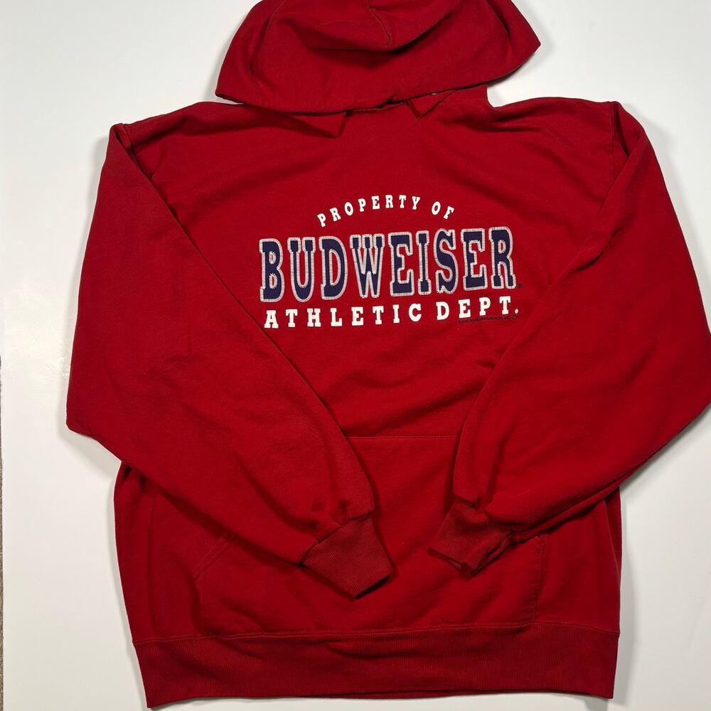 VTG Y2K Budweiser Hoodie Sweatshirt Large Red